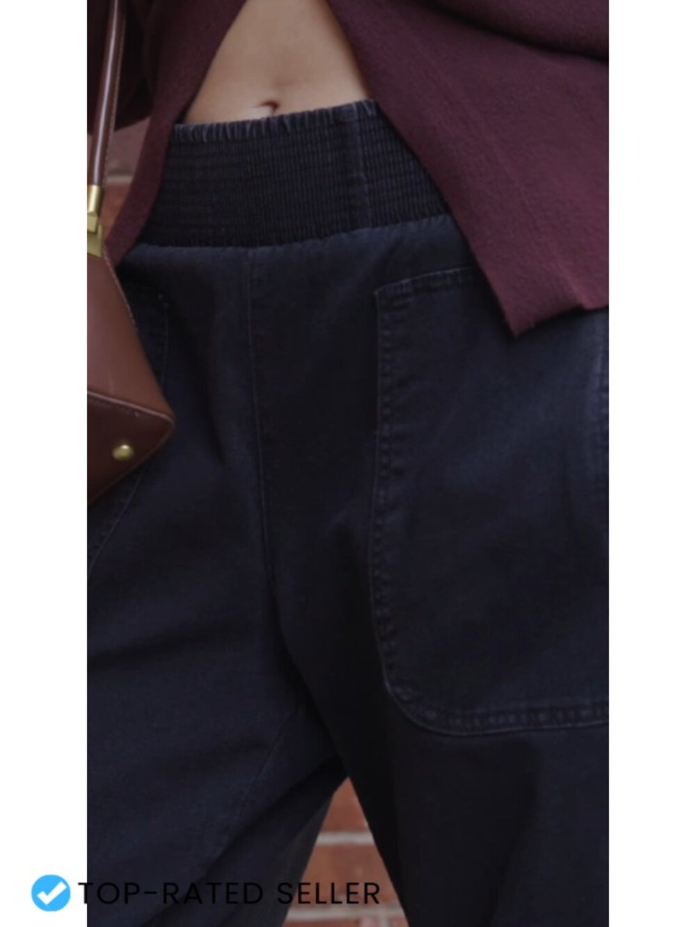 High Waisted Smocked Barrel Jeans Wide Leg Pull On Denim Pants Casual Lounge - Picture 6 of 6